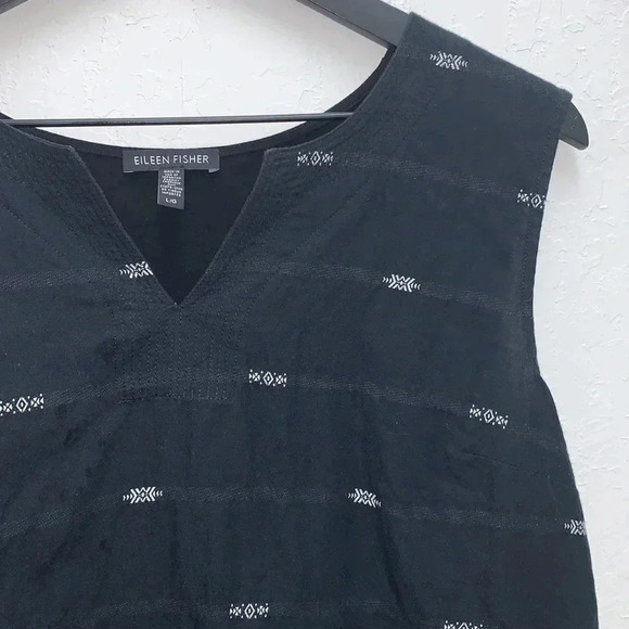 Eileen Fisher Round Split Neck Mixed Media Shell Top Size Large - Picture 3 of 7